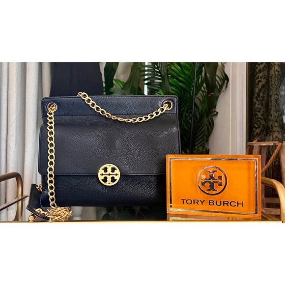 Authentic Tory Burch Black Leather Chelsea Shoulder Bag / Crossbody - Picture 1 of 14